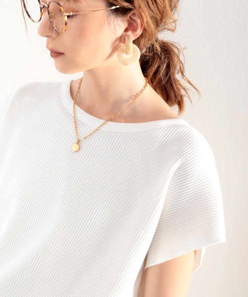classicalelf(クラシカルエルフ)の「しっかり肉厚ワッフル。バックヘンリーフレンチTシャツ(Tシャツ/カットソー・レディース・ベージュ/ブラック/ホワイト/モカ・MEDIUM/LARGE/X-LARGE/SMALL)」の18枚目の写真