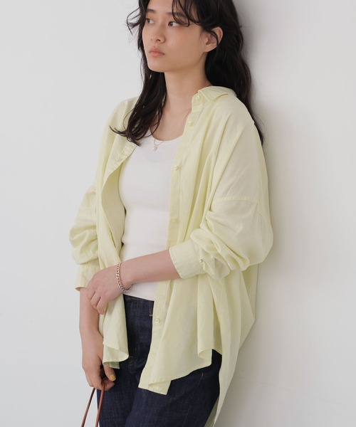 AMERICAN HOLIC（アメリカンホリック）の「リネンブレンドオーバーシャツ（シャツ/ブラウス・レディース・ベージュ/オフホワイト/サックスブルー/ネイビー/イエロー/ストライプ・MEDIUM/LARGE）」の6枚目の写真