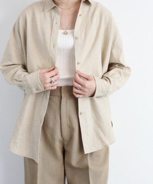 AMERICAN HOLIC（アメリカンホリック）の「リネンブレンドオーバーシャツ（シャツ/ブラウス・レディース・ベージュ/オフホワイト/サックスブルー/ネイビー/イエロー/ストライプ・MEDIUM/LARGE）」の10枚目の写真