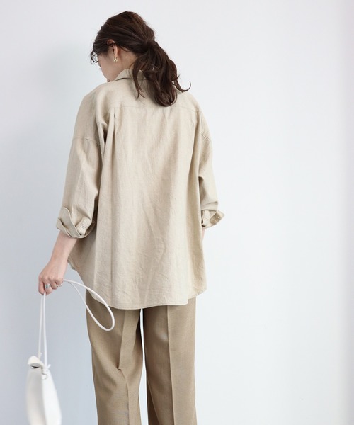 AMERICAN HOLIC（アメリカンホリック）の「リネンブレンドオーバーシャツ（シャツ/ブラウス・レディース・ベージュ/オフホワイト/サックスブルー/ネイビー/イエロー/ストライプ・MEDIUM/LARGE）」の11枚目の写真