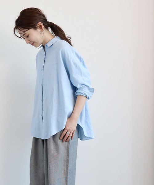 AMERICAN HOLIC（アメリカンホリック）の「リネンブレンドオーバーシャツ（シャツ/ブラウス・レディース・ベージュ/オフホワイト/サックスブルー/ネイビー/イエロー/ストライプ・MEDIUM/LARGE）」の13枚目の写真