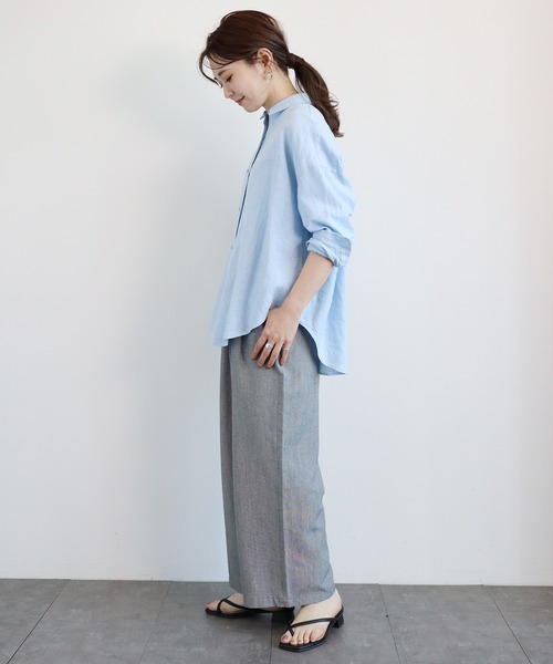 AMERICAN HOLIC（アメリカンホリック）の「リネンブレンドオーバーシャツ（シャツ/ブラウス・レディース・ベージュ/オフホワイト/サックスブルー/ネイビー/イエロー/ストライプ・MEDIUM/LARGE）」の15枚目の写真