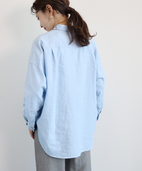 AMERICAN HOLIC（アメリカンホリック）の「リネンブレンドオーバーシャツ（シャツ/ブラウス・レディース・ベージュ/オフホワイト/サックスブルー/ネイビー/イエロー/ストライプ・MEDIUM/LARGE）」の12枚目の写真