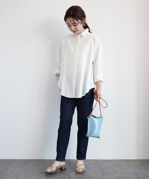 AMERICAN HOLIC（アメリカンホリック）の「リネンブレンドオーバーシャツ（シャツ/ブラウス・レディース・ベージュ/オフホワイト/サックスブルー/ネイビー/イエロー/ストライプ・MEDIUM/LARGE）」の9枚目の写真