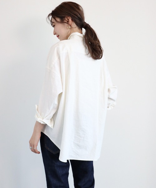 AMERICAN HOLIC（アメリカンホリック）の「リネンブレンドオーバーシャツ（シャツ/ブラウス・レディース・ベージュ/オフホワイト/サックスブルー/ネイビー/イエロー/ストライプ・MEDIUM/LARGE）」の8枚目の写真