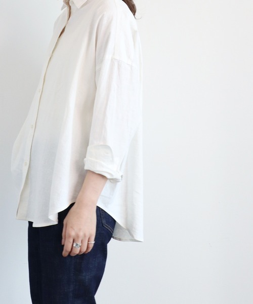 AMERICAN HOLIC（アメリカンホリック）の「リネンブレンドオーバーシャツ（シャツ/ブラウス・レディース・ベージュ/オフホワイト/サックスブルー/ネイビー/イエロー/ストライプ・MEDIUM/LARGE）」の7枚目の写真