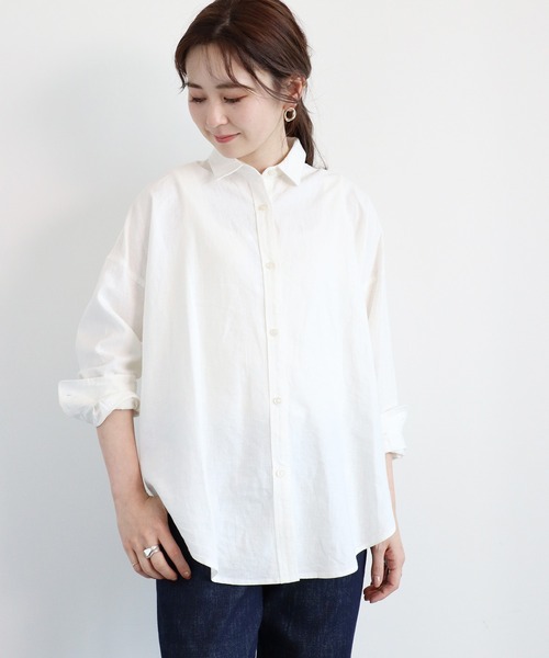 AMERICAN HOLIC（アメリカンホリック）の「リネンブレンドオーバーシャツ（シャツ/ブラウス・レディース・ベージュ/オフホワイト/サックスブルー/ネイビー/イエロー/ストライプ・MEDIUM/LARGE）」の19枚目の写真