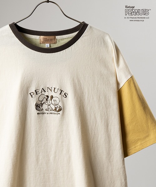 PEANUTS(ピーナッツ)の「【PEANUTS/ピーナッツ】SNOOPYスヌーピー/オーバーサイズクルーネックプリントTシャツ(Tシャツ/カットソー・メンズ・ホワイト/ブラウン/ライム/ブルー/マスタード/ホワイト系その他/ブラウン系その他/ブルー系その他/イエロー系その他/カラフル/ホワイト系その他2/ブルー系その他2・M/L)」の12枚目の写真
