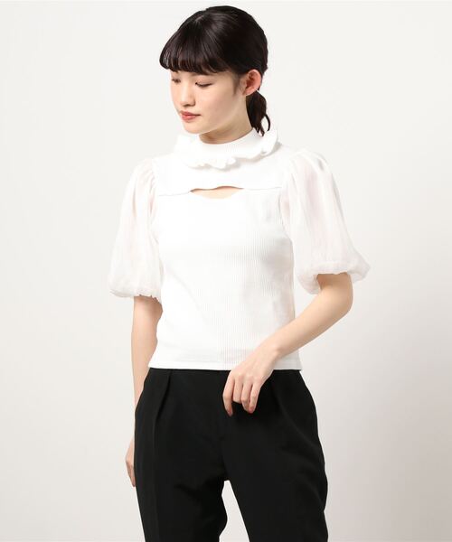 Honey Salon（ハニーサロン）の「【菜々プロデュース】シアーボリュームスリーブトップス（Tシャツ/カットソー・レディース・ブラック/オフホワイト/ピンク・FREE）」の8枚目の写真