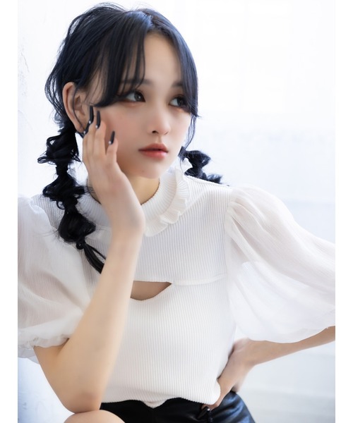 Honey Salon（ハニーサロン）の「【菜々プロデュース】シアーボリュームスリーブトップス（Tシャツ/カットソー・レディース・ブラック/オフホワイト/ピンク・FREE）」の20枚目の写真