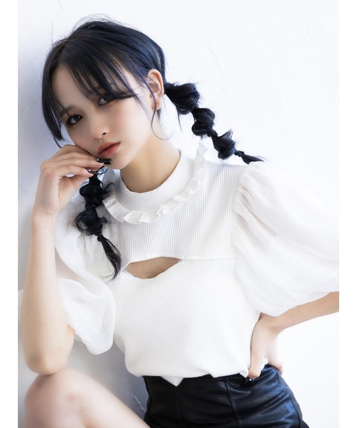 Honey Salon（ハニーサロン）の「【菜々プロデュース】シアーボリュームスリーブトップス（Tシャツ/カットソー・レディース・ブラック/オフホワイト/ピンク・FREE）」の21枚目の写真