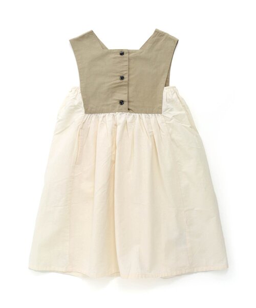 Otonato（オトナト）の「前後2WAY'バイカラーエプロンワンピース【親子でおそろいリンクコーデ】（ワンピース・キッズ・ベージュ/チャコール・90/100/110/120/130/140）」の2枚目の写真