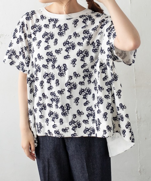 PUAL CE CIN（ピュアルセシン）の「抜染後ろギャザーショートスリーブプルオーバー（Tシャツ/カットソー・レディース・ホワイト/ベージュ/グレー/スミクロ・FREE）」の10枚目の写真