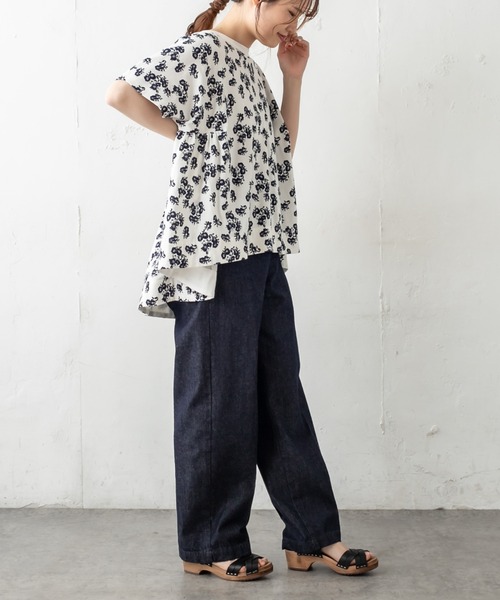 PUAL CE CIN（ピュアルセシン）の「抜染後ろギャザーショートスリーブプルオーバー（Tシャツ/カットソー・レディース・ホワイト/ベージュ/グレー/スミクロ・FREE）」の14枚目の写真