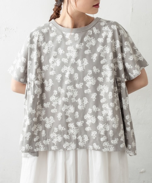 PUAL CE CIN（ピュアルセシン）の「抜染後ろギャザーショートスリーブプルオーバー（Tシャツ/カットソー・レディース・ホワイト/ベージュ/グレー/スミクロ・FREE）」の16枚目の写真