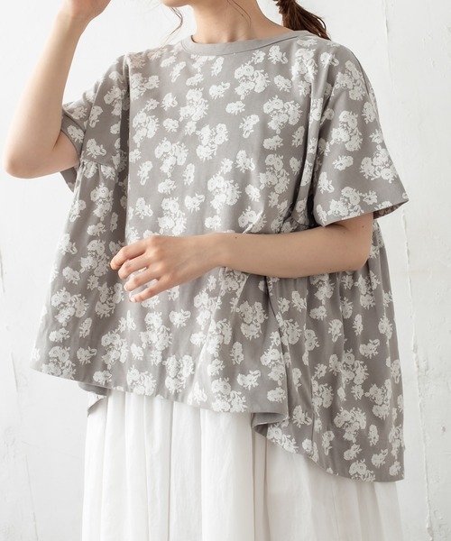 PUAL CE CIN（ピュアルセシン）の「抜染後ろギャザーショートスリーブプルオーバー（Tシャツ/カットソー・レディース・ホワイト/ベージュ/グレー/スミクロ・FREE）」の20枚目の写真