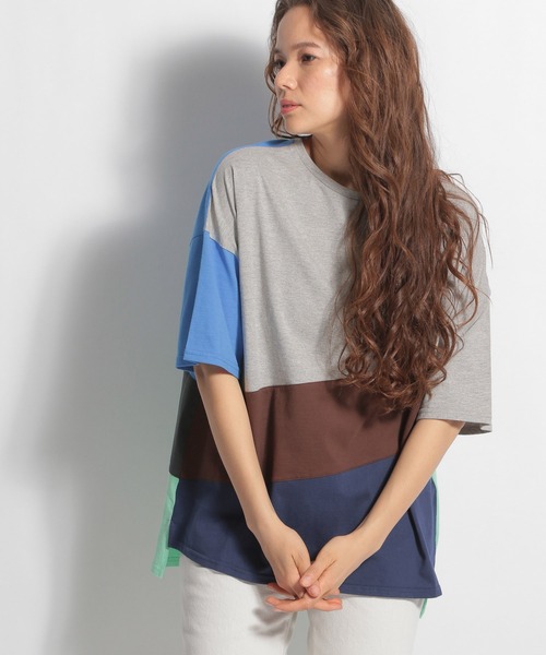 niko and...（ニコアンド）の「配色パズルＴシャツ（Tシャツ/カットソー・レディース・ライトグレー/ラベンダー・FREE）」の7枚目の写真