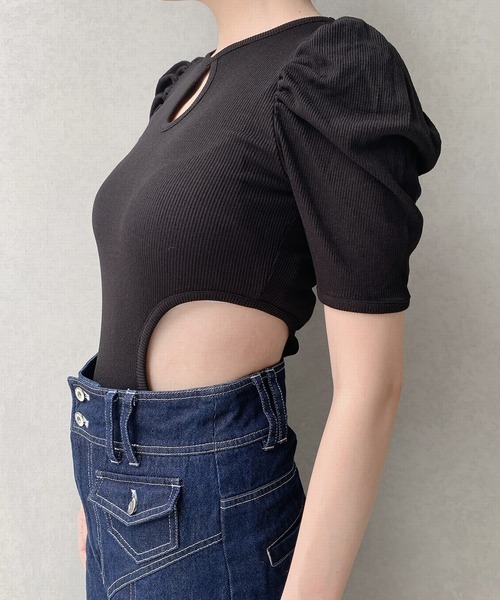 lilLilly（リルリリー）の「レオタードリブトップス（Tシャツ/カットソー・レディース・ホワイト/ブラック×ホワイト/ブラック×ブラック/ミント/ブルー/ピンク・FREE）」の22枚目の写真