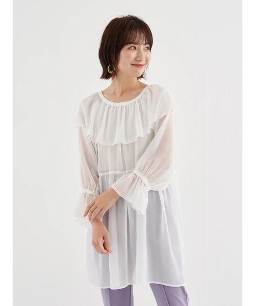 earth music&ecology（アースミュージックアンドエコロジー）の「前後2wayフリルカラーレースアップチュニック ＊（シャツ/ブラウス・レディース・サックスブルー系1/その他14/ブラック系その他/アイボリー・FREE）」の5枚目の写真
