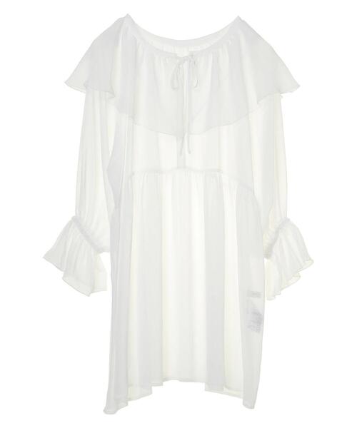 earth music&ecology（アースミュージックアンドエコロジー）の「前後2wayフリルカラーレースアップチュニック ＊（シャツ/ブラウス・レディース・サックスブルー系1/その他14/ブラック系その他/アイボリー・FREE）」の14枚目の写真