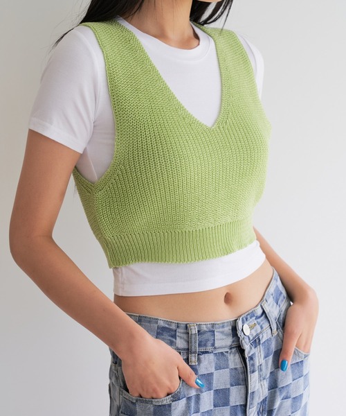 FEKETE（フェケテ）の「FEKETE MADE V NECK KNIT VEST (SET UP)（ベスト・レディース・アイボリー/ブラック/グリーン・FREE）」の7枚目の写真