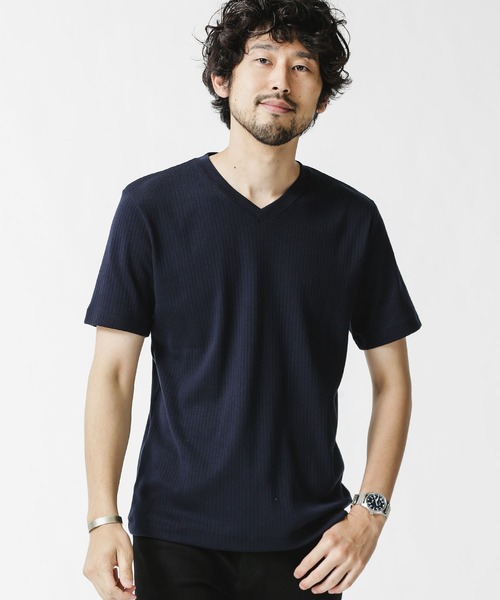 NANO universe（ナノユニバース）の「針抜きリブVネックTシャツ（Tシャツ/カットソー・メンズ・ブラック/カーキ/ホワイト/ネイビー・S/M/XL/L）」の4枚目の写真