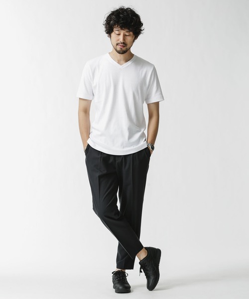 NANO universe（ナノユニバース）の「針抜きリブVネックTシャツ（Tシャツ/カットソー・メンズ・ブラック/カーキ/ホワイト/ネイビー・S/M/XL/L）」の8枚目の写真