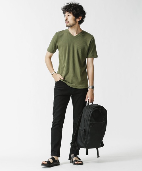 NANO universe（ナノユニバース）の「針抜きリブVネックTシャツ（Tシャツ/カットソー・メンズ・ブラック/カーキ/ホワイト/ネイビー・S/M/XL/L）」の10枚目の写真