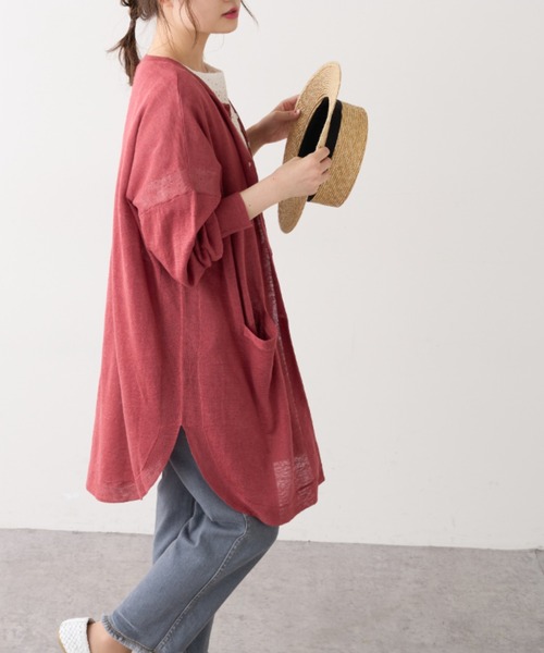 PUAL CE CIN(ピュアルセシン)の「麻天竺ロングカーディガン(カーディガン/ボレロ・レディース・ブラック/ベージュ/モカ/レッド系その他・FREE)」の1枚目の写真