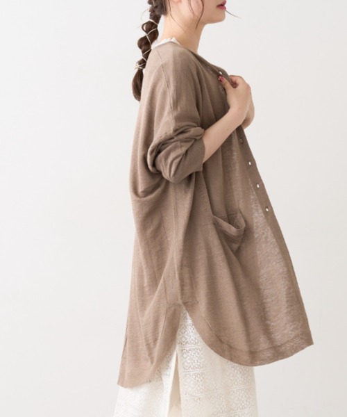 PUAL CE CIN(ピュアルセシン)の「麻天竺ロングカーディガン(カーディガン/ボレロ・レディース・ブラック/ベージュ/モカ/レッド系その他・FREE)」の3枚目の写真