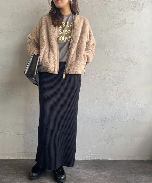 DANTON（ダントン）の「[DANTON/ダントン] ハイパイルボアフリース ノーカラージップカーディガン（その他アウター・レディース・チャコール/ブラック/パープル/ピンクベージュ/ネイビー・34/36/38）」の7枚目の写真