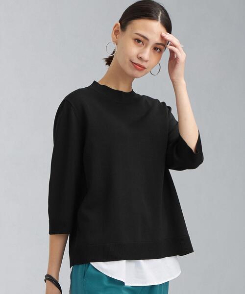 green label relaxing（グリーンレーベルリラクシング）の「レイヤード ライク ショートスリーブ プルオーバー ニット（ニット/セーター・レディース・ブラック/ワインレッド/ライトグレー・FREE）」の2枚目の写真