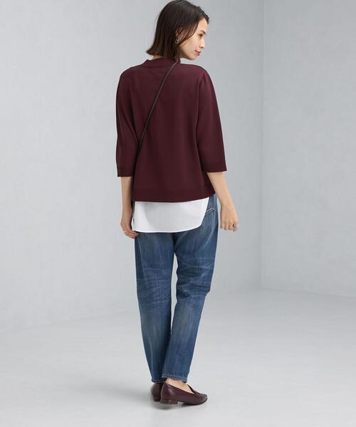 green label relaxing（グリーンレーベルリラクシング）の「レイヤード ライク ショートスリーブ プルオーバー ニット（ニット/セーター・レディース・ブラック/ワインレッド/ライトグレー・FREE）」の4枚目の写真