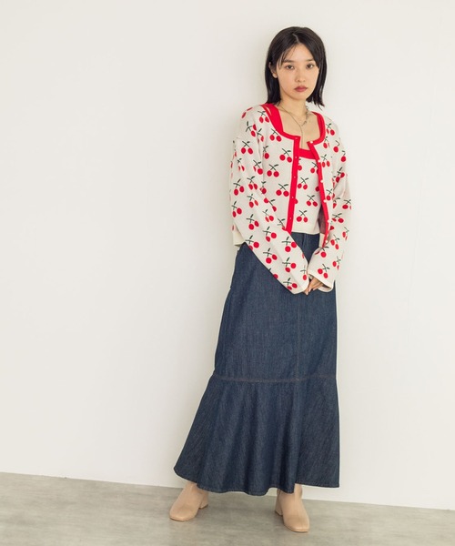 w closet（ダブルクローゼット）の「12Gチェリー柄ビスチェ（ニット/セーター・レディース・ホワイト/ブラック・FREE）」の4枚目の写真