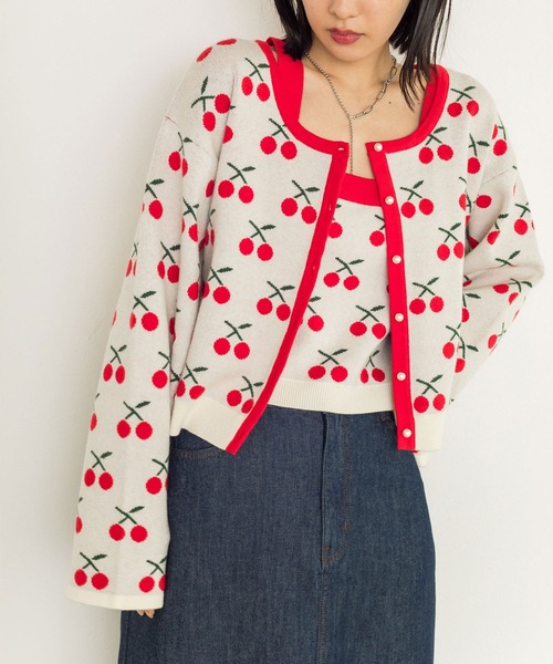 w closet（ダブルクローゼット）の「12Gチェリー柄ビスチェ（ニット/セーター・レディース・ホワイト/ブラック・FREE）」の10枚目の写真