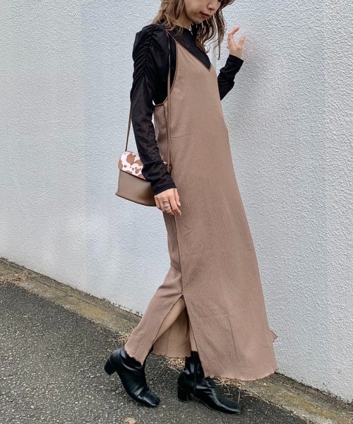 Kastane(カスタネ)の「配色パイピングキャミワンピース(ワンピース・レディース・ブルー/モカ・FREE)」の1枚目の写真