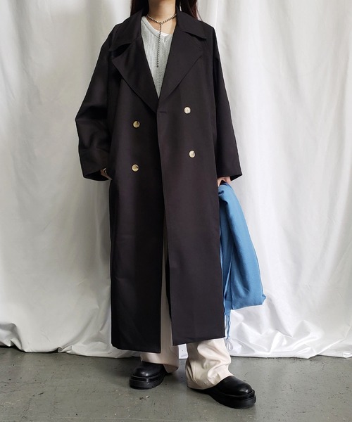 me+em select（ミームセレクト）の「オーバーサイズ　ボリュームスリーブロングトレンチコート（トレンチコート・レディース・ブラック/ベージュ・FREE）」の2枚目の写真