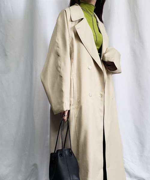 me+em select（ミームセレクト）の「オーバーサイズ　ボリュームスリーブロングトレンチコート（トレンチコート・レディース・ブラック/ベージュ・FREE）」の7枚目の写真