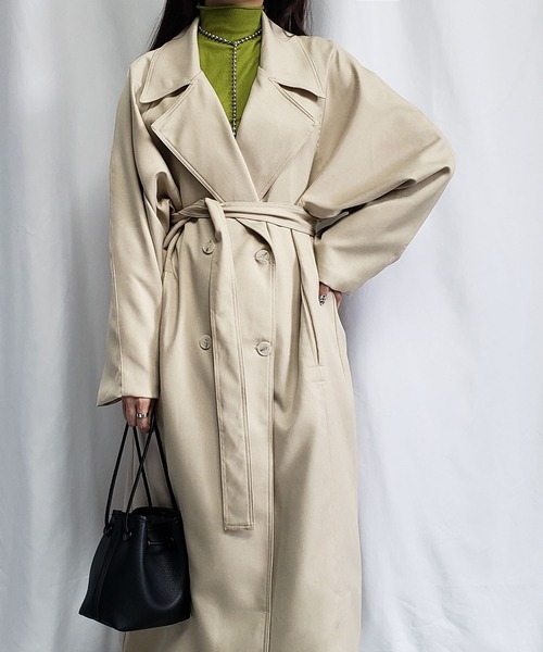 me+em select（ミームセレクト）の「オーバーサイズ　ボリュームスリーブロングトレンチコート（トレンチコート・レディース・ブラック/ベージュ・FREE）」の14枚目の写真