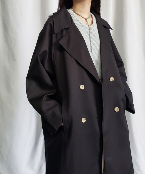 me+em select（ミームセレクト）の「オーバーサイズ　ボリュームスリーブロングトレンチコート（トレンチコート・レディース・ブラック/ベージュ・FREE）」の4枚目の写真