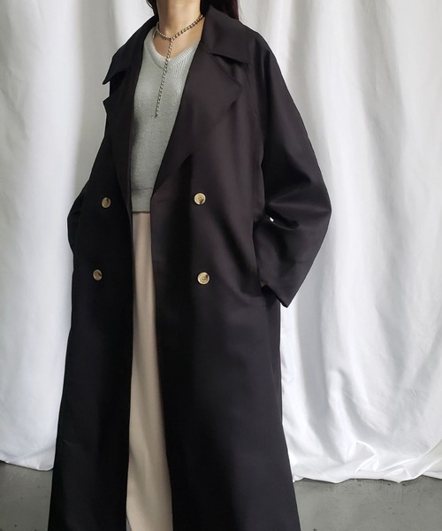 me+em select（ミームセレクト）の「オーバーサイズ　ボリュームスリーブロングトレンチコート（トレンチコート・レディース・ブラック/ベージュ・FREE）」の8枚目の写真