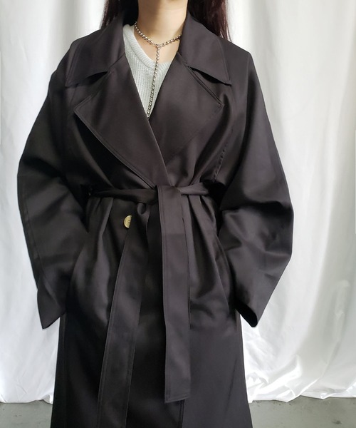 me+em select（ミームセレクト）の「オーバーサイズ　ボリュームスリーブロングトレンチコート（トレンチコート・レディース・ブラック/ベージュ・FREE）」の9枚目の写真