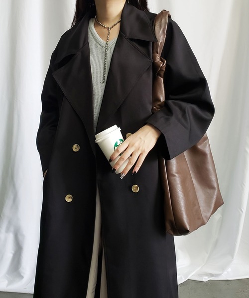 me+em select（ミームセレクト）の「オーバーサイズ　ボリュームスリーブロングトレンチコート（トレンチコート・レディース・ブラック/ベージュ・FREE）」の19枚目の写真