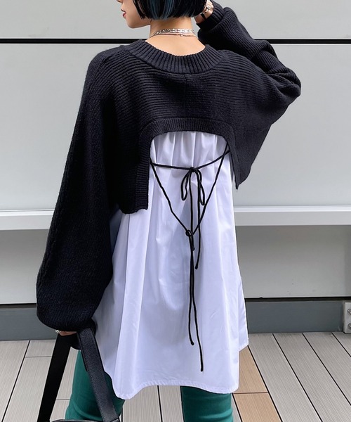 PAGEBOY（ページボーイ）の「レイヤードニットプルオーバー（ニット/セーター・レディース・ブラック/アクア/ホワイト・FREE）」の3枚目の写真