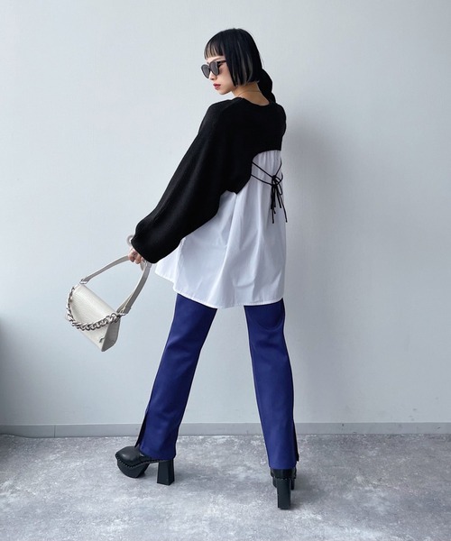 PAGEBOY（ページボーイ）の「レイヤードニットプルオーバー（ニット/セーター・レディース・ブラック/アクア/ホワイト・FREE）」の12枚目の写真