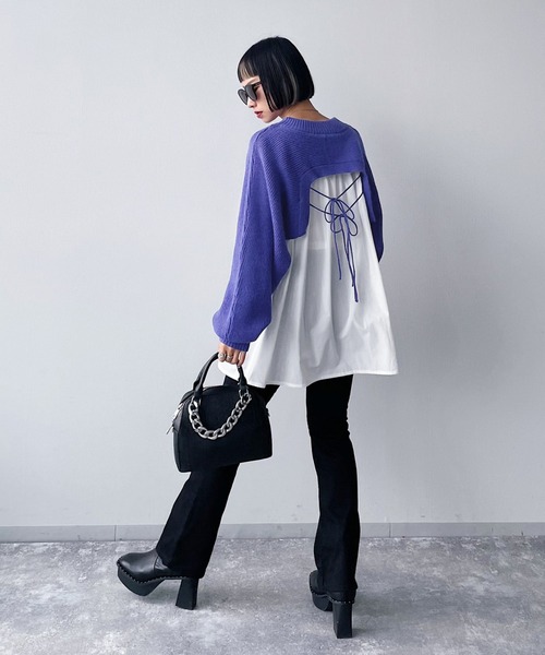 PAGEBOY（ページボーイ）の「レイヤードニットプルオーバー（ニット/セーター・レディース・ブラック/アクア/ホワイト・FREE）」の5枚目の写真