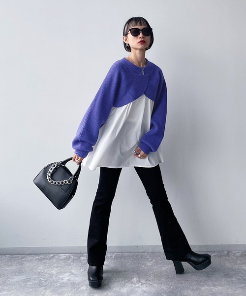 PAGEBOY（ページボーイ）の「レイヤードニットプルオーバー（ニット/セーター・レディース・ブラック/アクア/ホワイト・FREE）」の17枚目の写真