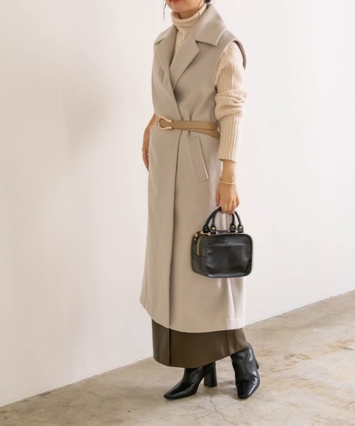 RANDA（ランダ）の「ウールライクノースリーブロングコート（その他アウター・レディース・グレイッシュベージュ/クリーム/グリーン・0/1）」の3枚目の写真