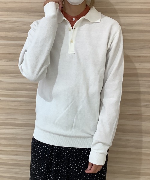 ずとまよ ニットポロシャツ 長袖アイボリー L Knit Polo Shirts (Ivory) - ZUTOMAYO MART