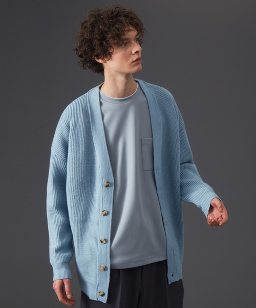 MYSELF ABAHOUSE(マイセルフアバハウス)の「畦編み ルーズ シルエット オーバーサイズ カーディガン(カーディガン/ボレロ・メンズ・ベージュ/イエロー/サックスブルー/ブラック・46/48)」の3枚目の写真